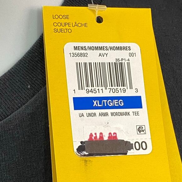 Men's UA UNDR ARMR Wordmark T-Shirt Size XL Black Performance Cotton - Picture 7 of 11